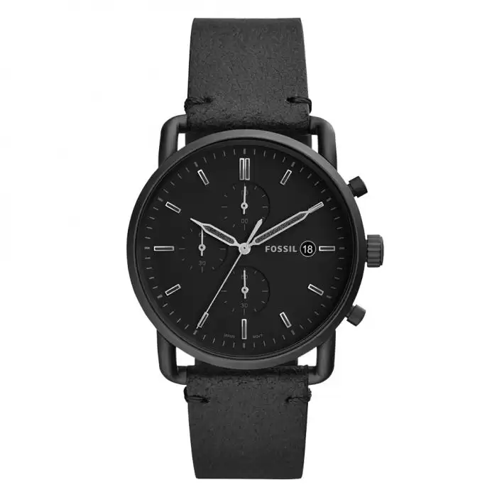 SKU-37621 / FOSSIL The Commuter Chronograph Black Leather Strap