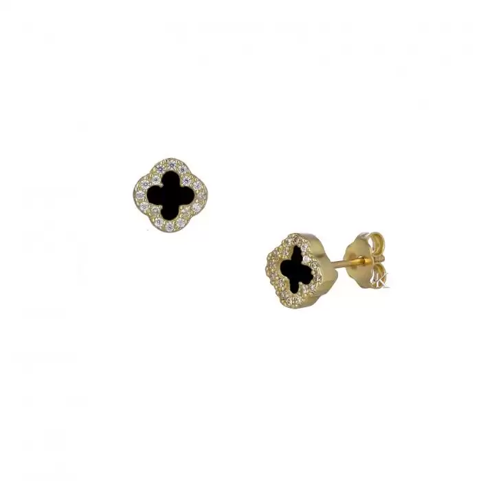 Σκουλαρίκια με Σταυρό Χρυσός Κ14 με Ζιργκόν & Μαύρο Όνυχα