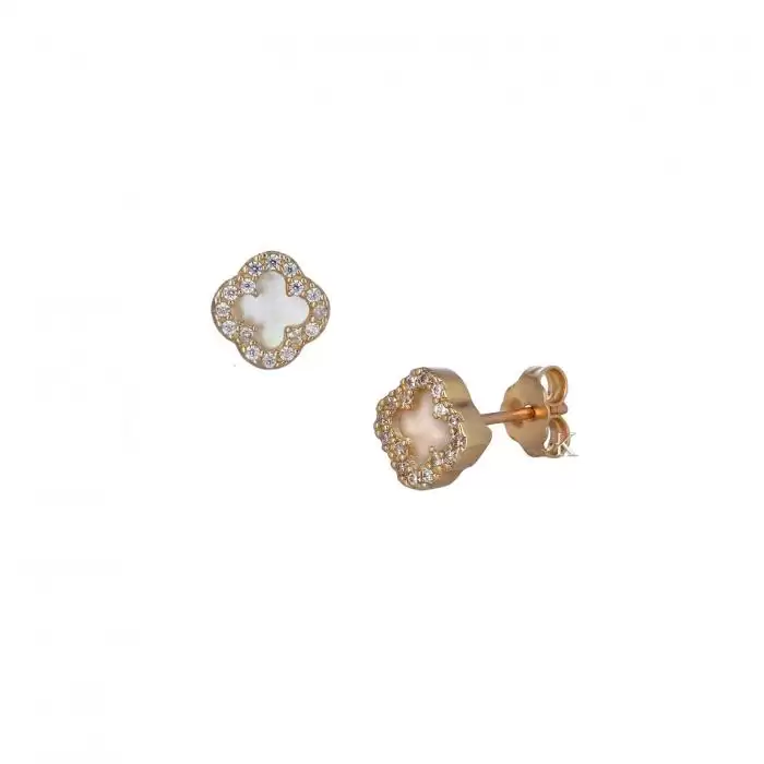 SKU-37649 / Σκουλαρίκια Ροζ Χρυσός Κ14 με Φίλντισι & Ζιργκόν