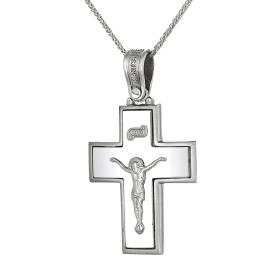 Σταυρός Ανδρικός με τον Εσταυρωμένο Λευκόχρυσος Κ14 SKU-37136
