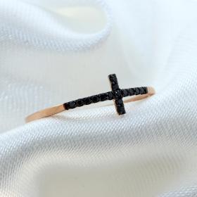 Δαχτυλίδι Facad’oro Ροζ Χρυσός Κ18 με Μαύρα Διαμάντια SKU-38866