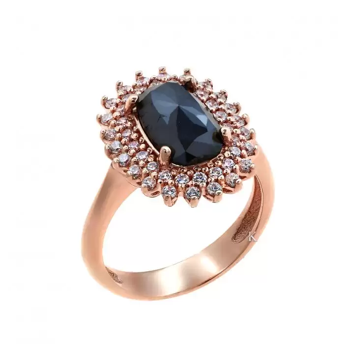SKU-38332 / Δαχτυλίδι Ροζ Χρυσός Κ18 με Μαύρο Διαμάντι & Ζιργκόν
