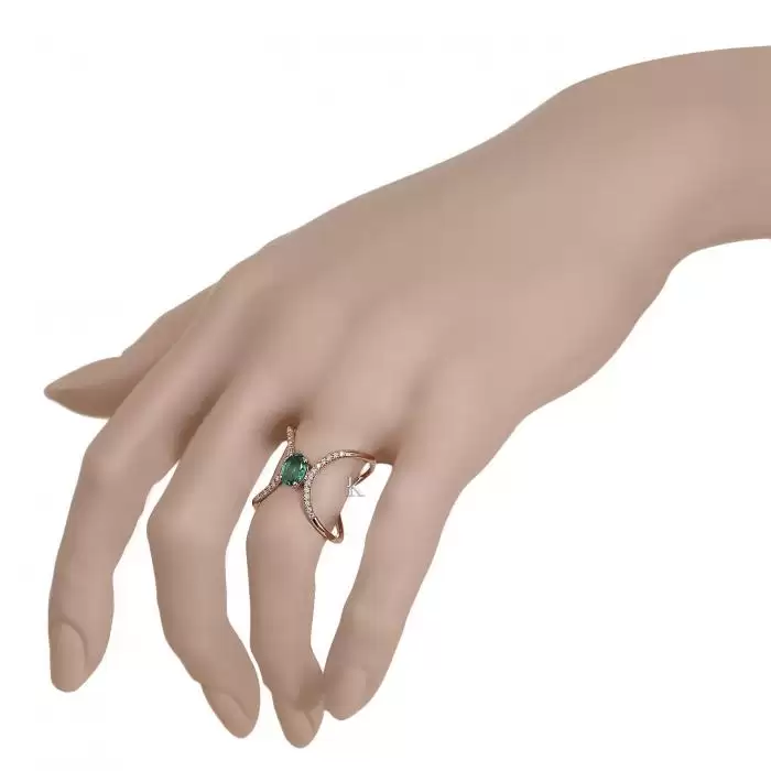 SKU-38411 / Δαχτυλίδι Ροζ Χρυσός Κ18 με Σμαράγδι & Διαμάντια 