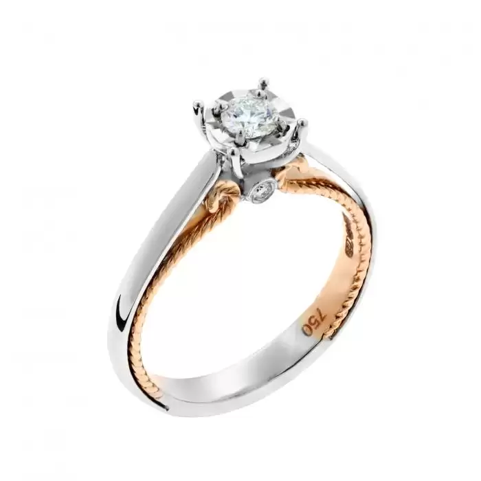 SKU-38485 / Μονόπετρο Δαχτυλίδι Λευκόχρυσος & Ροζ Χρυσός Κ18 με Διαμάντια 