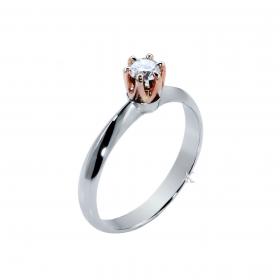 Μονόπετρο Δαχτυλίδι Λευκόχρυσος & Ροζ Χρυσός Κ18 με Διαμάντι 