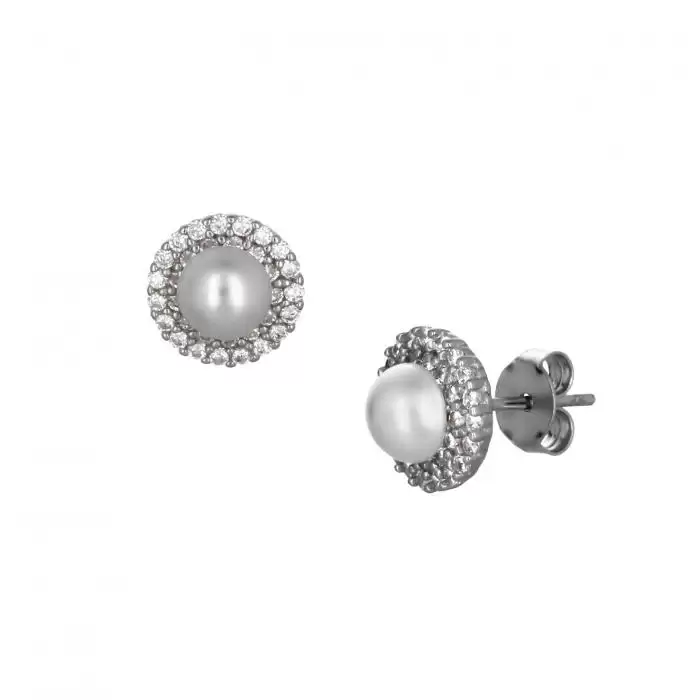 Σετ Κολιέ Σκουλαρίκια Ασήμι 925° με Ζιργκόν & Πέρλες SKU-38374