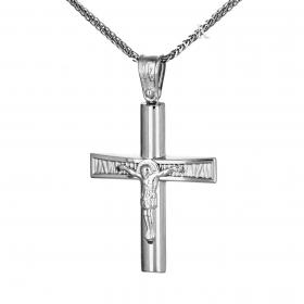 Ανδρικός Σταυρός Λευκόχρυσος Κ14 με Τον Εσταυρωμένο SKU-38388