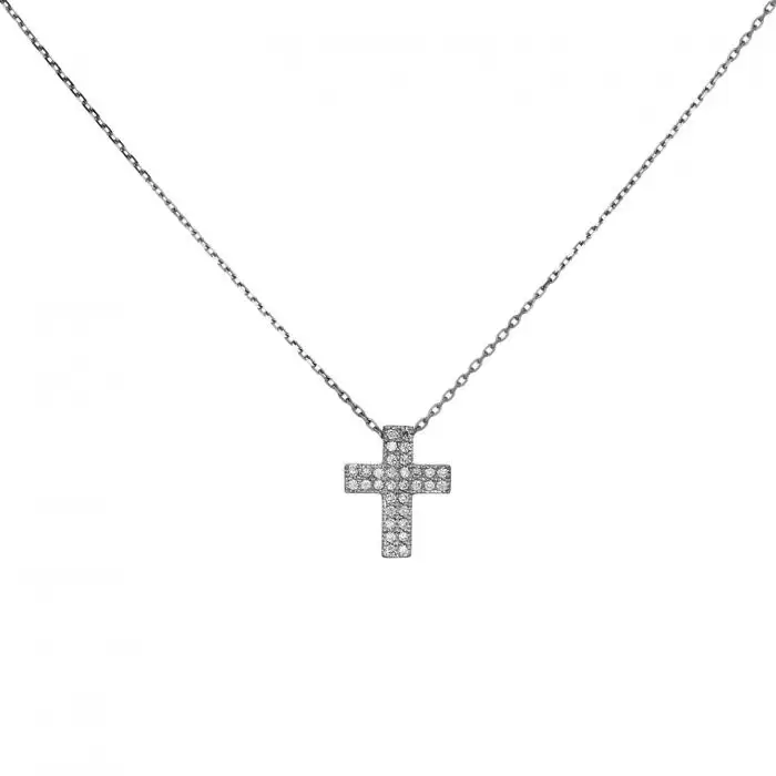 SKU-38487 / Σταυρός με Αλυσίδα Λευκόχρυσος Κ18 με Διαμάντια