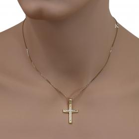 Μοντέρνος Σταυρός Χρυσός & Λευκόχρυσος Κ14 με Ένθετο Σταυρό SKU-38384