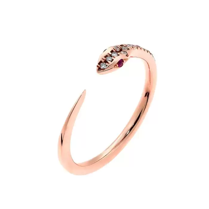 SKU-39329 / Δαχτυλίδι Φίδι Ροζ Χρυσός Κ18 με Διαμάντια & Ρουμπίνια