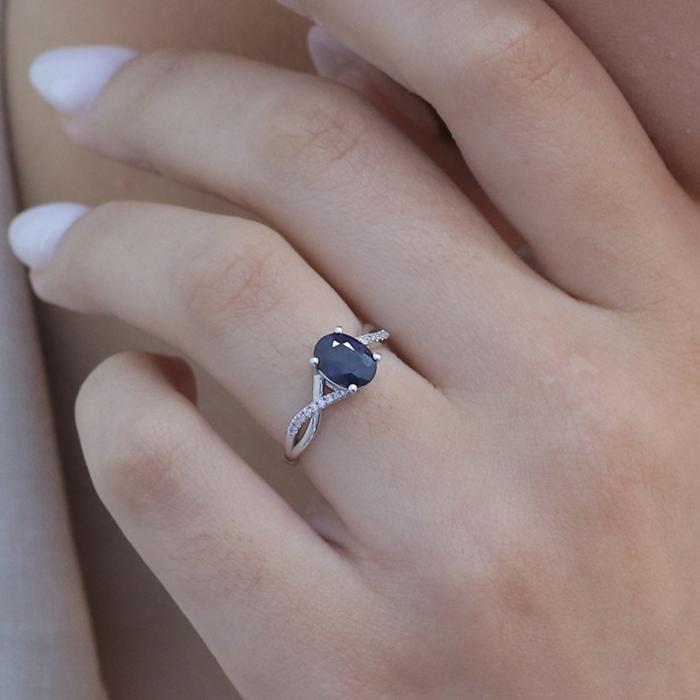 Δαχτυλίδι Λευκόχρυσος Κ18 με Sapphire & Διαμάντια SKU-39341