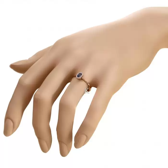 SKU-39328 / Δαχτυλίδι Ροζ Χρυσός Κ18 με Ζαφείρι & Διαμάντια 