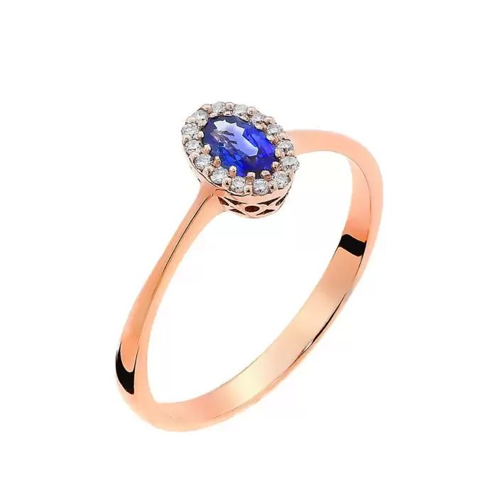 SKU-39328 / Δαχτυλίδι Ροζ Χρυσός Κ18 με Ζαφείρι & Διαμάντια 
