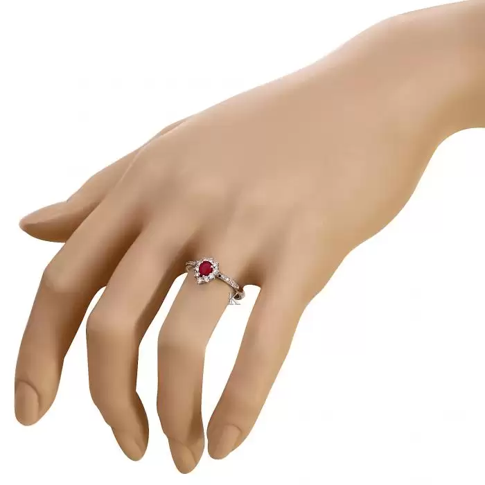 SKU-39838 / Δαχτυλίδι Ροζέτα Λευκόχρυσος Κ18 με Ρουμπίνι & Διαμάντια