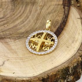 Κωνσταντινάτο Φυλαχτό Χρυσός Κ14 με Λευκά Ζιργκόν SKU-39363