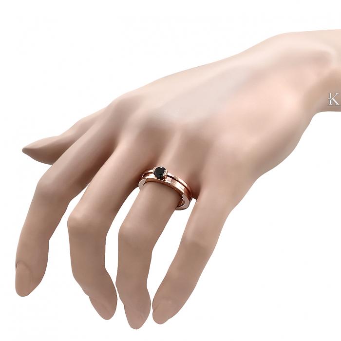 Μονόπετρο Δαχτυλίδι Ροζ Χρυσός Κ18 με Μαύρο Διαμάντι