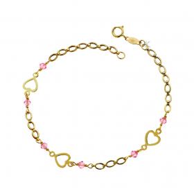 Βραχιόλι με Καρδιές Χρυσός Κ9 Κρύσταλλα Swarovski SKU-40871