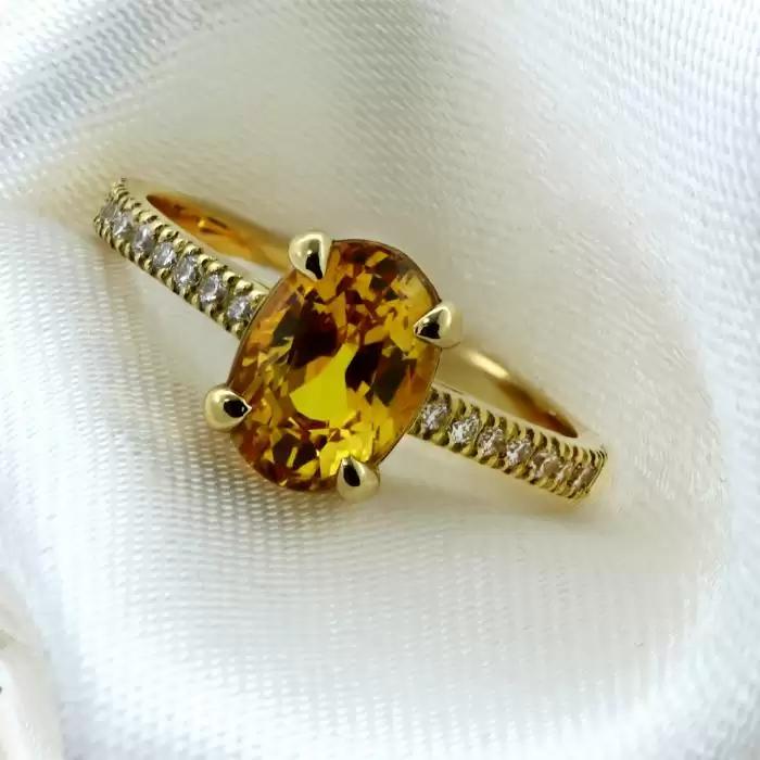 SKU-40338 / Δαχτυλίδι  Χρυσός Κ18 με Ζαφείρι & Διαμάντια 