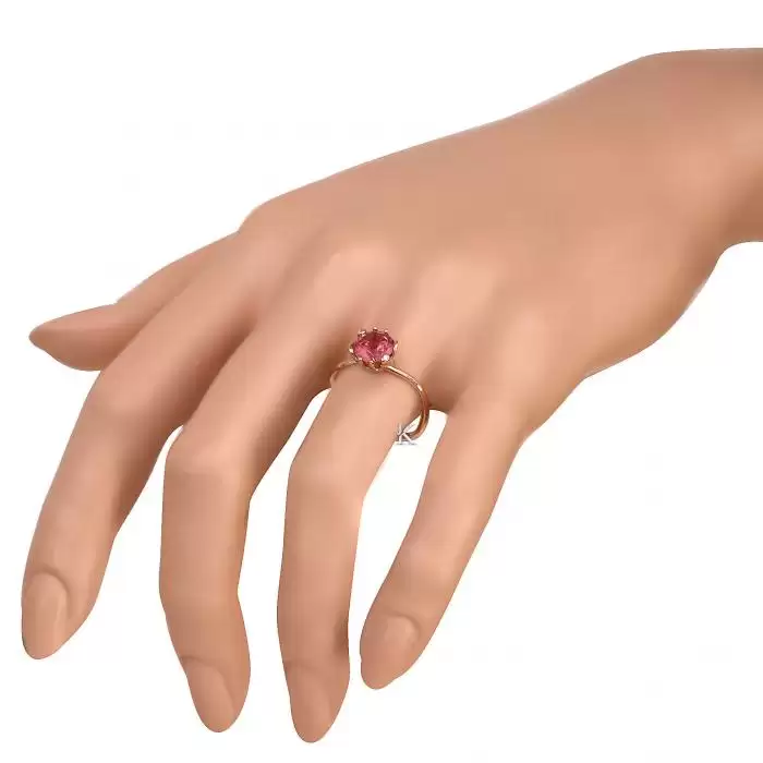 SKU-40948 / Δαχτυλίδι Ροζ Χρυσός Κ18 με διαμάντια & Τουρμαλίνη