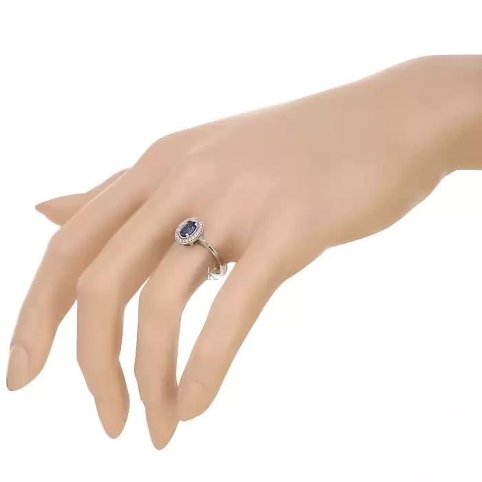 SKU-40741 / Δαχτυλίδι Ροζέτα Λευκόχρυσος Κ18 με Ζαφείρι & Διαμάντια 