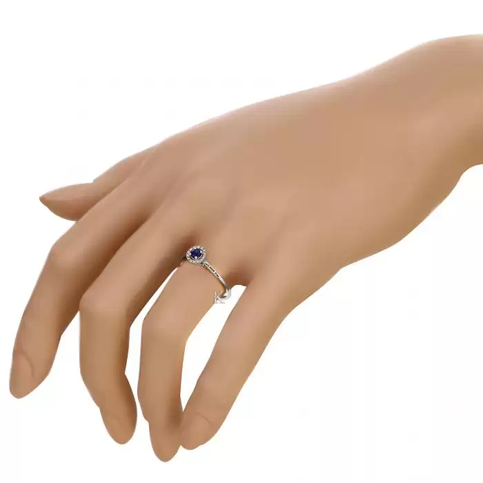 SKU-40314 / Δαχτυλίδι Ροζέτα Λευκόχρυσος Κ18 με Ζαφείρι & Διαμάντια 