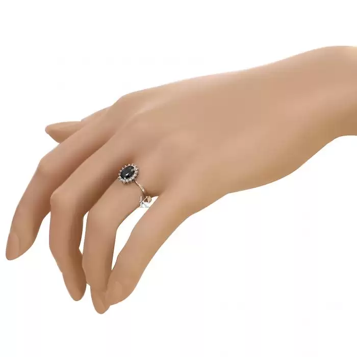 SKU-40315 / Δαχτυλίδι Ροζέτα Λευκόχρυσος Κ18 με Ζαφείρι & Διαμάντια 