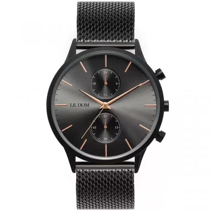 SKU-40185 / LE DOM Prime Chronograph Black Stainless Steel Bracelet