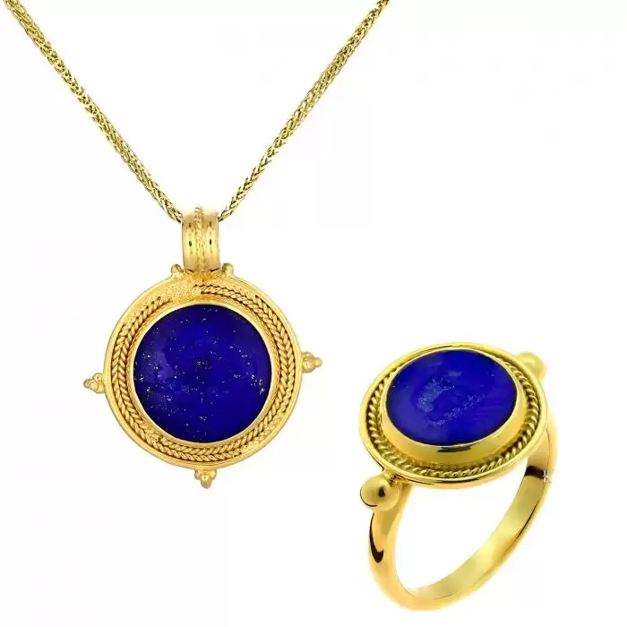 SKU-40500 / Σετ Χρυσός Κ18 με Lapis Lazuli