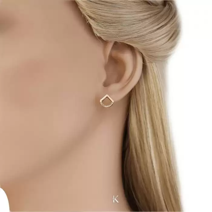 Σκουλαρίκια Καρφωτά Ροζ Χρυσός Κ14 με Λευκά Ζιργκόν SKU-40025