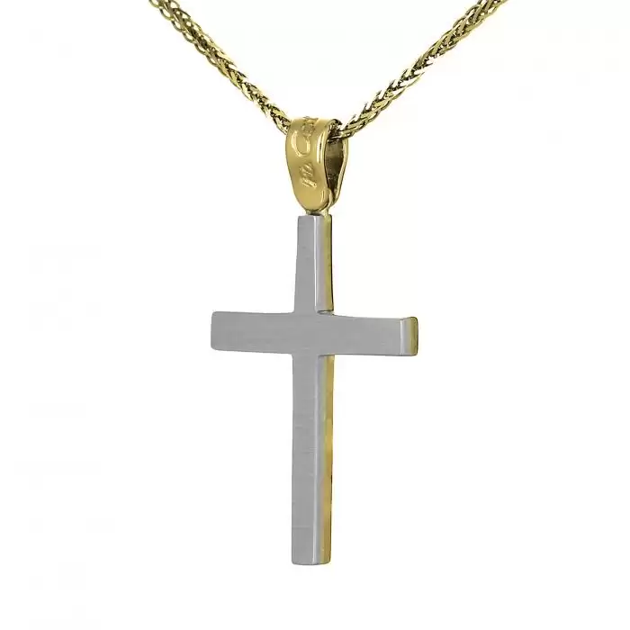 Σταυρός Facad’oro Λευκόχρυσος & Χρυσός Κ14 Διπλής Όψεως.