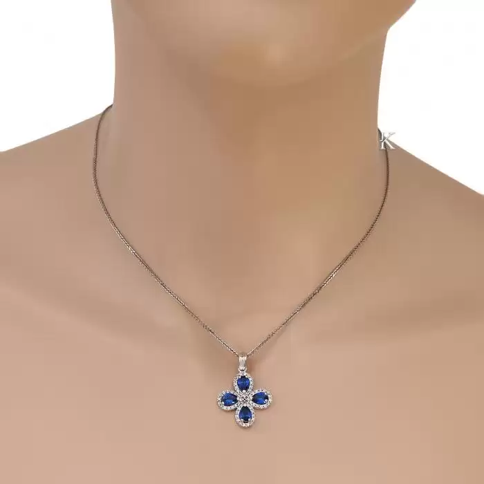 Σταυρός Γυναικείος Λευκόχρυσος Κ14 με Μπλε & Λευκά Ζιργκόν SKU-40844