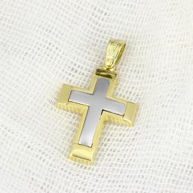 Σταυρός Κλασικός Ανδρικός Τριάντος Χρυσός & Λευκόχρυσος Κ14 SKU-40726