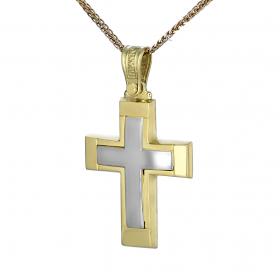 Σταυρός Κλασικός Ανδρικός Τριάντος Χρυσός & Λευκόχρυσος Κ14 SKU-40726