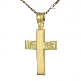Σταυρός Χρυσός Κ14 με Λουστρέ & Ματ Φινίρισμα SKU-40318