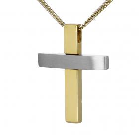 Σταυρός Μοντέρνος Ανδρικός Χρυσός & Λευκόχρυσος Κ14 SKU-40545