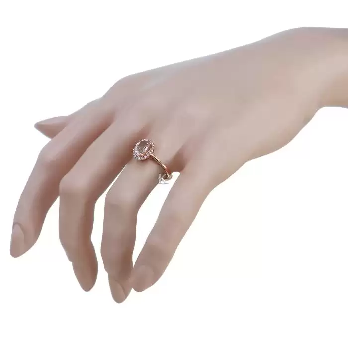 SKU-41196 / Δαχτυλίδι Ροζ Χρυσός Κ18 με Διαμάντια & Μοργκανίτη