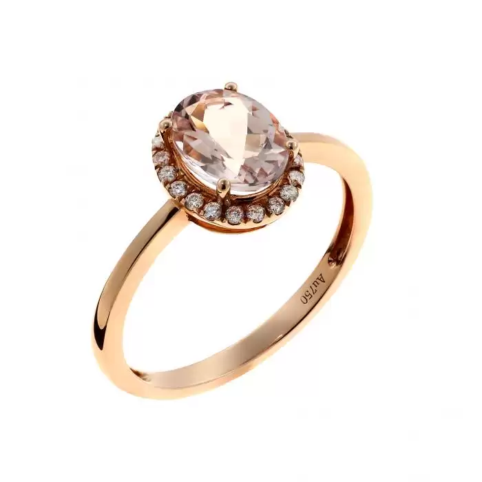 SKU-41196 / Δαχτυλίδι Ροζ Χρυσός Κ18 με Διαμάντια & Μοργκανίτη