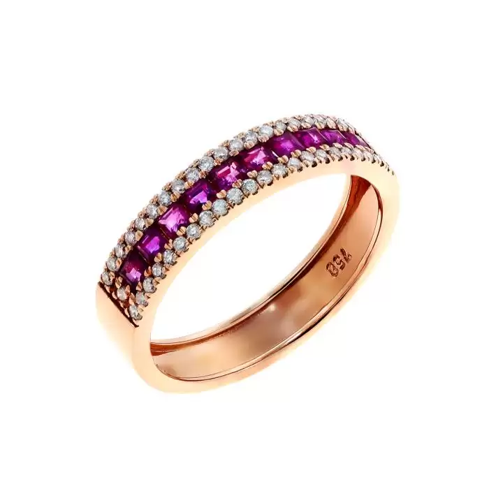 SKU-41399 / Δαχτυλίδι Σειρέ Facad’oro Ροζ Χρυσός Κ18 με Διαμάντια & Ρουμπίνια