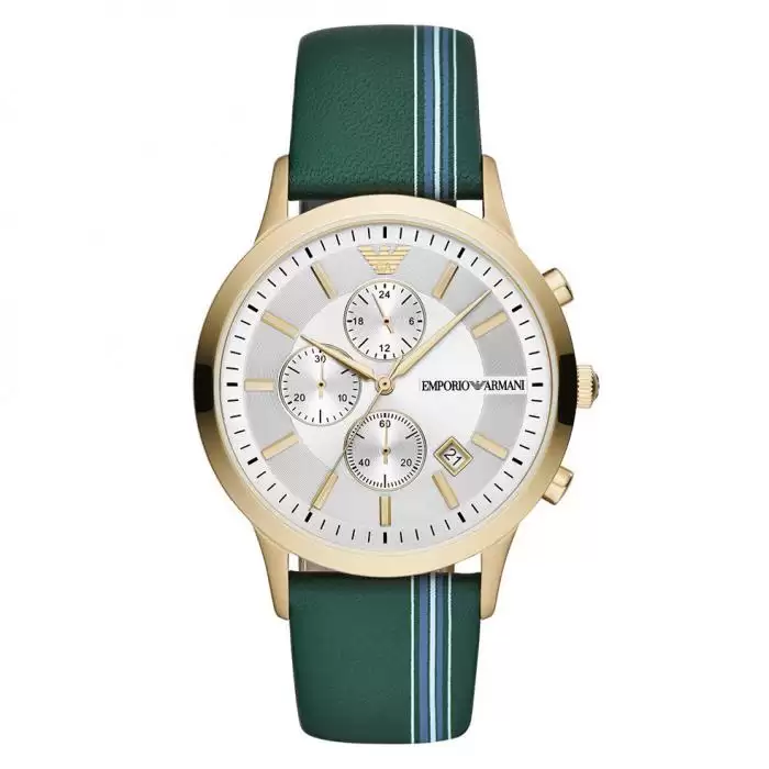 SKU-41046 / EMPORIO ARMANI Renato Chronograph Green Leather Strap