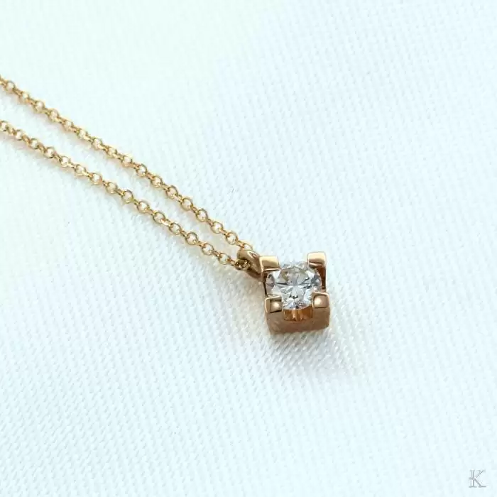 SKU-41924 / Κολιέ Ροζ Χρυσός Κ18 με Διαμάντι
