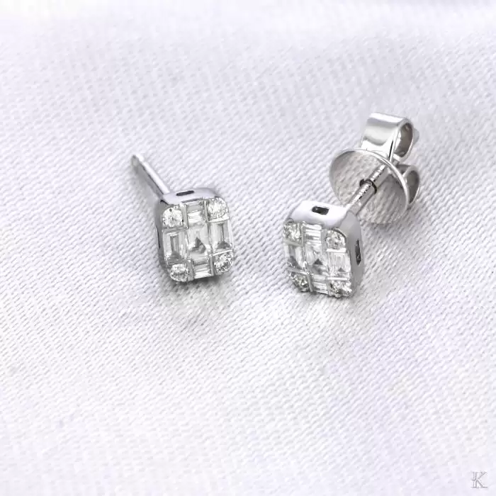 SKU-41374 / Σκουλαρίκια Λευκόχρυσος Κ18 με Διαμάντια 
