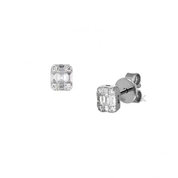 SKU-41374 / Σκουλαρίκια Λευκόχρυσος Κ18 με Διαμάντια 
