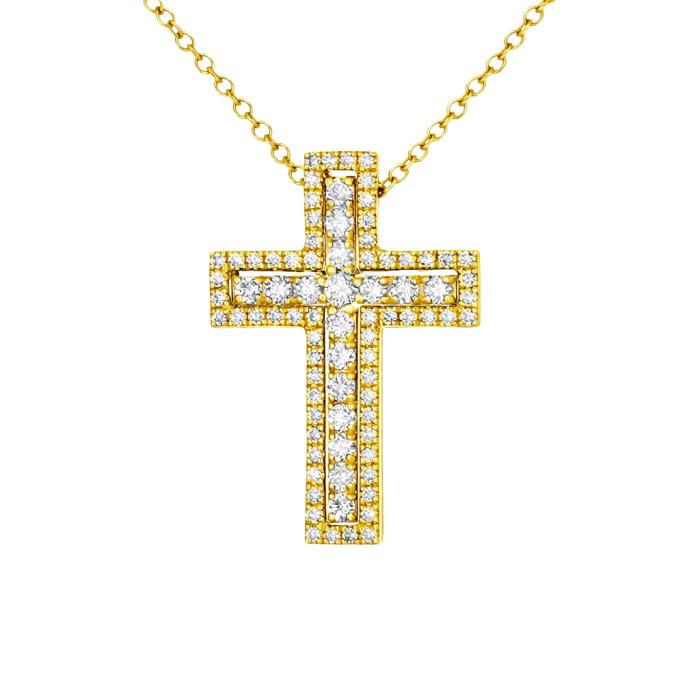 Μοντέρνος Σταυρός Γυναικείος με Αλυσίδα Χρυσός Κ14 με Ζιργκόν SKU-41096