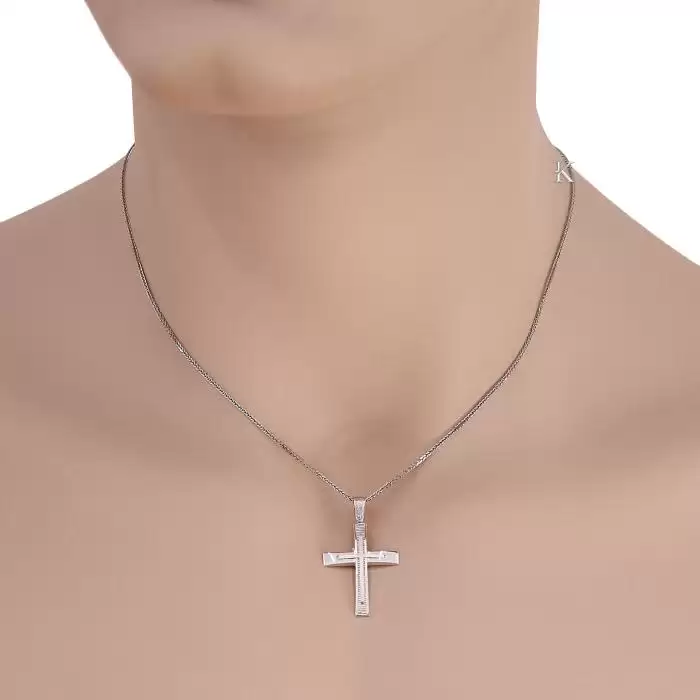 Σταυρός Κλασικός Ανδρικός 
 Λευκόχρυσος Κ14 Με Ένθετο Σταυρό SKU-41106