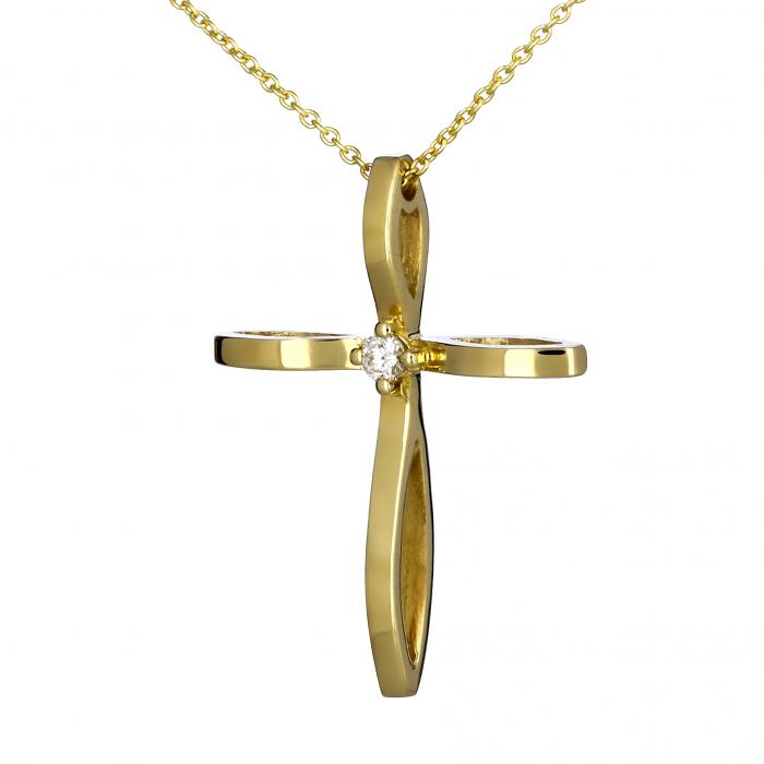 SKU-41406 / Σταυρός με Αλυσίδα Facad’oro Χρυσός Κ18 με Διαμάντι