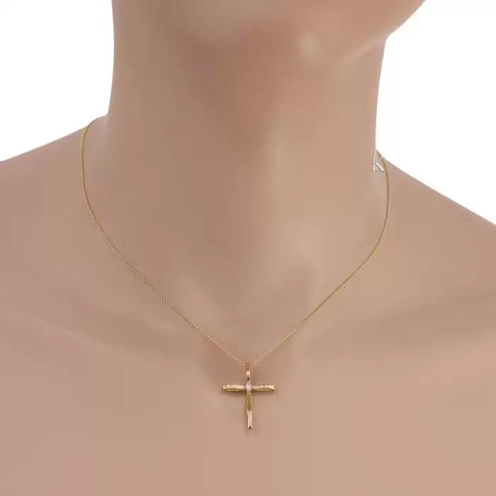Σταυρός με Αλυσίδα Facad’oro Χρυσός Κ18 με Διαμάντι
