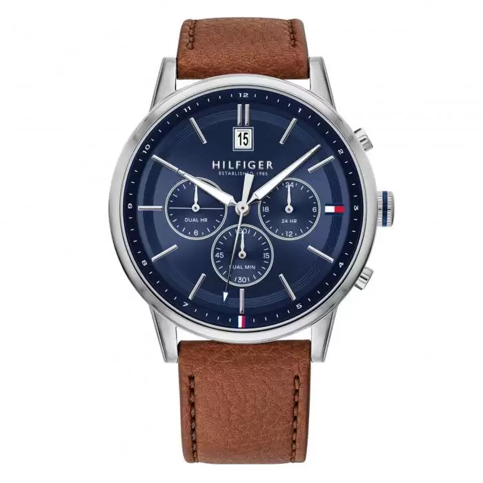 SKU-41645 / TOMMY HILFIGER Casual Dual Time Brown Leather Strap