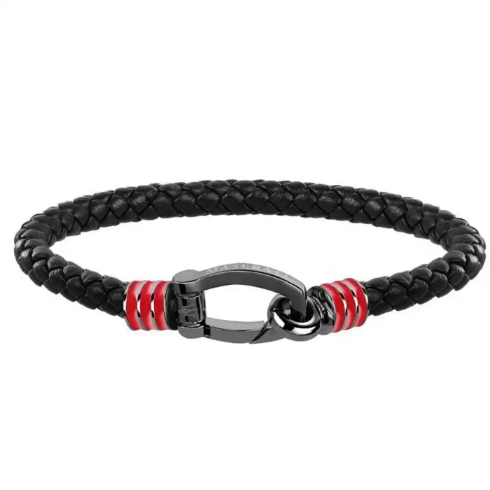 Βραχιόλι Ανδρικό Maserati| Aνοξείδωτο Aτσάλι & Μαύρο Δέρμα SKU-42569