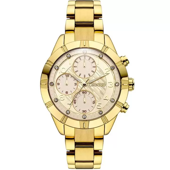 SKU-42138 / BREEZE Influentia Crystals Dual Time Gold Stainless Steel Bracelet