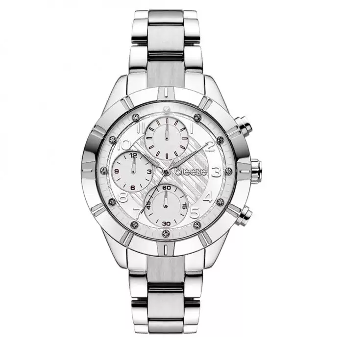 SKU-42233 / BREEZE Influentia Crystals Dual Time Silver Stainless Steel Bracelet